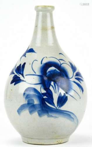 Antique Japanese Blue & White Porcelain Sake Vase