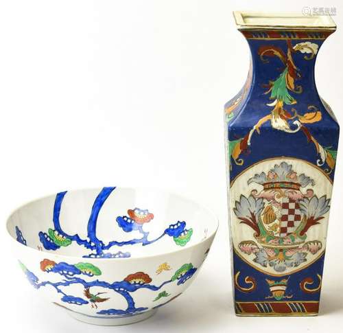 20th C Chinese Hand Painted Porcelain Vase & Bowl