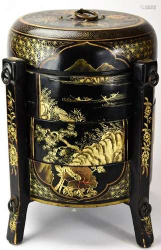 Chinese Lacquer & Gilt Stacking Wedding Box