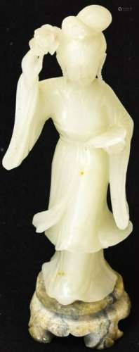 Chinese Hand Carved White Jade Goddess Statue