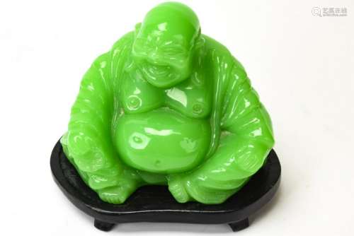 Chinese Peking Jade Glass Figural Buddha Statue