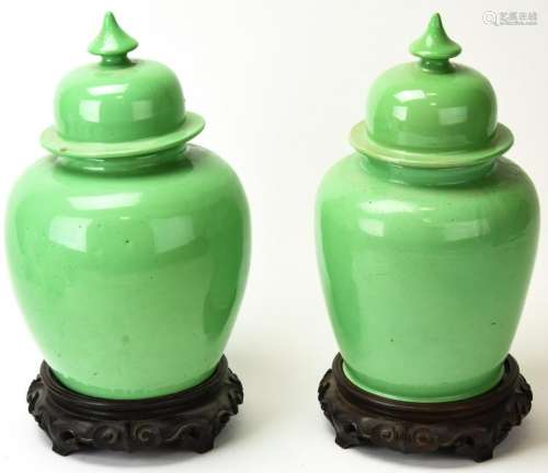 Pair Chinese Glazed Porcelain Ginger Jars
