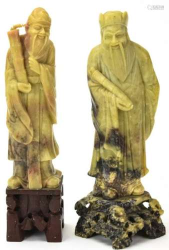 2 Chinese Hand Carved Soapstone Sage Statues