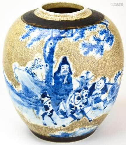 Chinese Crackle Glaze Blue & White Ginger Jar