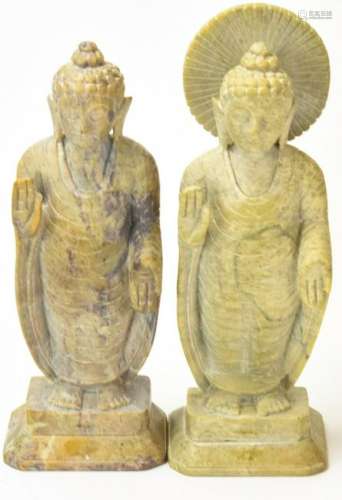Pair Soapstone Figural Buddha / Deity Statues