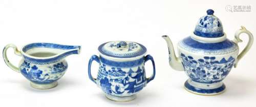 Chinese Canton Tea Pot Sugar Bowl & Creamer