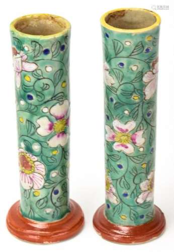 Pair Antique Chinese Famille Verte Porcelain Vases