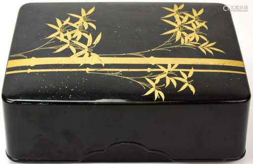 Chinese Black Lacquer Bamboo Motif Lidded Box