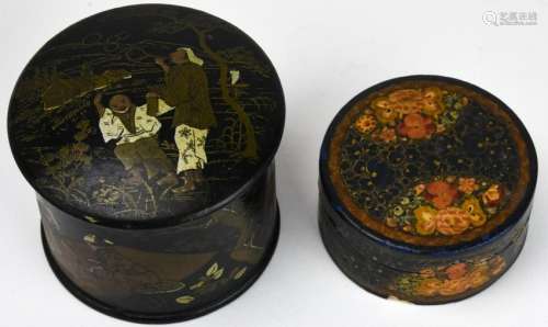 2 Hand Painted Lacquer Wooden Trinket Boxes