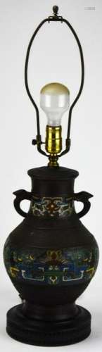 Chinese Hand Painted Urn Form Metal Table Lamp