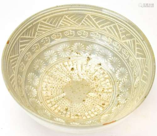 Signed Chinese Hand Painted Celadon Bowl