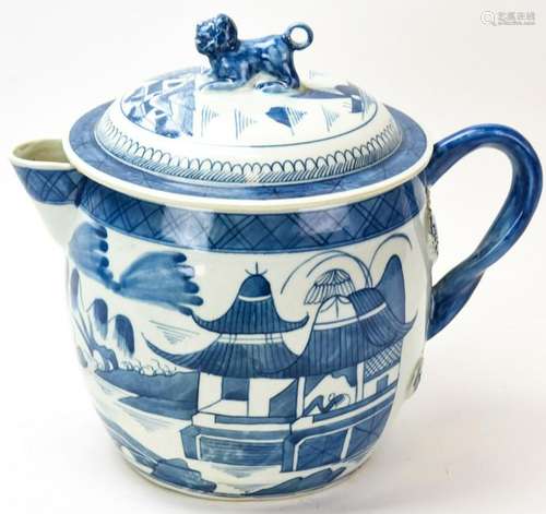 Large Chinese Canton Blue & White Cider Jug