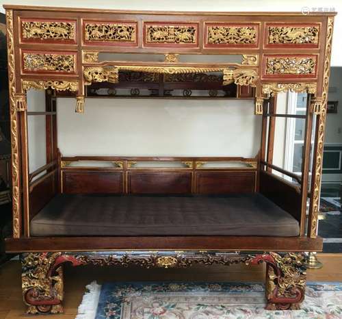 Impressive Antique Chinese Carved Opium Daybed