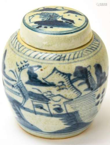 Chinese Blue & White Porcelain Covered Ginger Jar