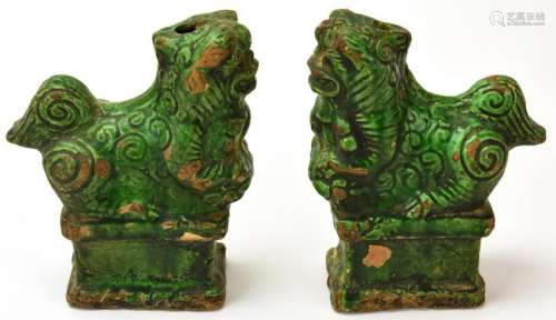 Pair Chinese Ming Dynasty Foo Dogs W Wax Seals