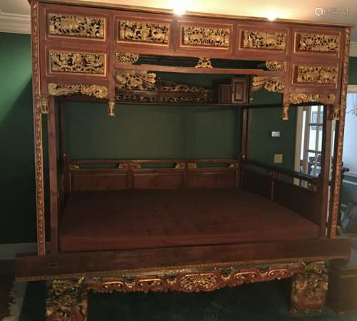 Impressive Antique Chinese Carved Opium Daybed