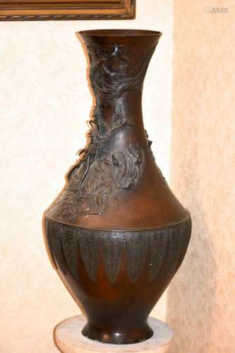 Japanese Bronze Vase with Dragon