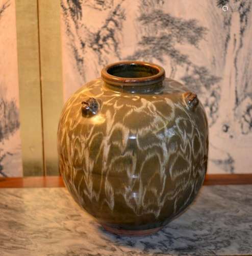 Unusual Japanese Pottery Vase with Tortis shell Glaze
