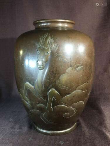 Japanese Mixed Metal Bronze Vase - Horse