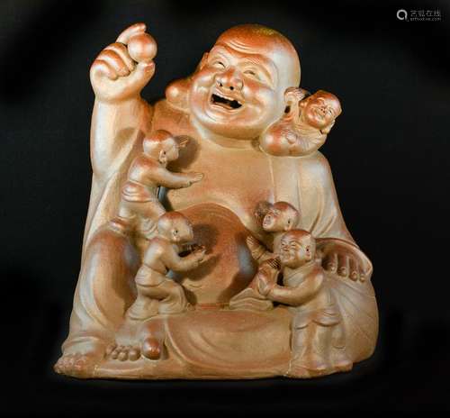 Large Oriental Clay Model of Happy Buddha with Five