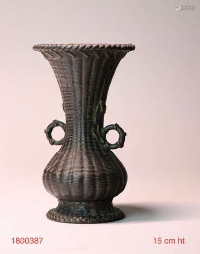 Japanese Bronze Vase Imitating Bamboo Woven Vase