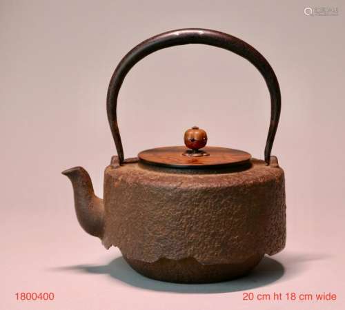 Japanese Iron Teapot with Marblized Bronze Cover
