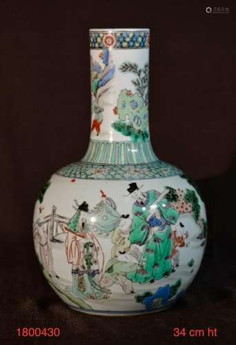 Chinese Famille Verte Stick Neck Vase
