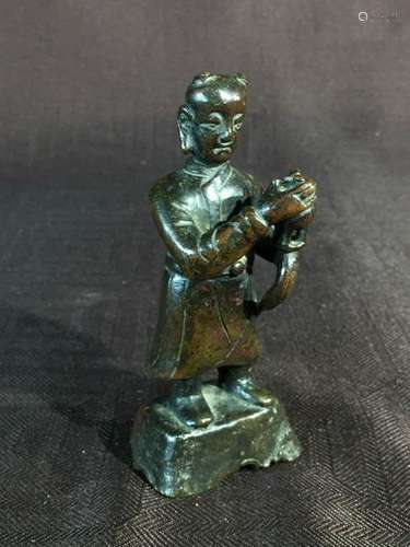 Chinese Sung Bronze Boy Holding Censer