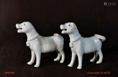 Pair Chinese Blanc de Chine Porcelain Dogs