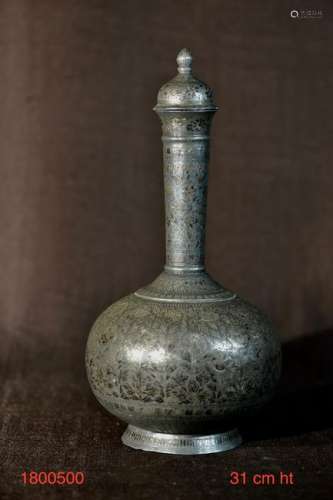 Indian Bronze Vase with Silver Inlay