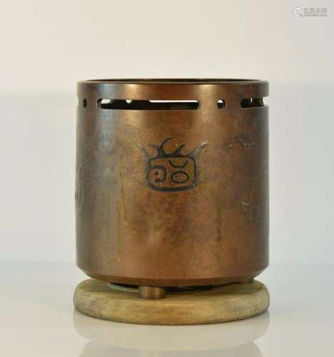 Japanese Cylindrical Bronze Hibachi with Mixed Metal