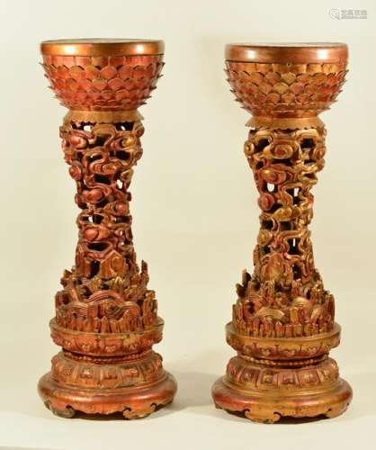 Pair of 18th cen Imperial Buddhist Wood Altar Pedestal