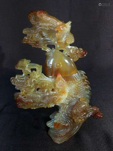 Chinese Agate Carving of Carp Leaping