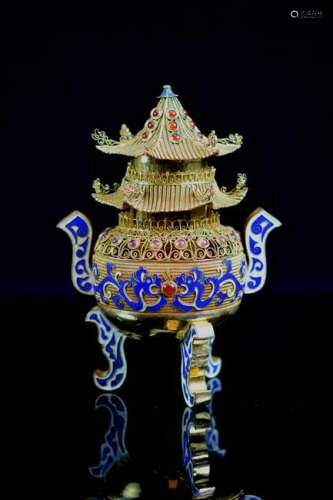 Chinese Silver with Enamle Censer