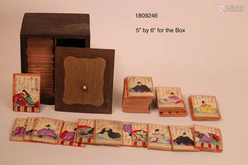 Antique Japanese Aristocrat Game Cards with Fancy Wood