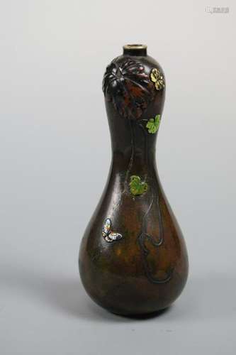 Japanese Double Gourd Mixed Metal Vase with Enamle