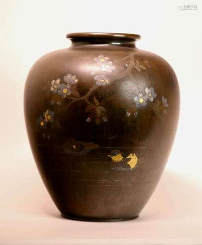 japanese Mixed metal Vase with Mandarin duck