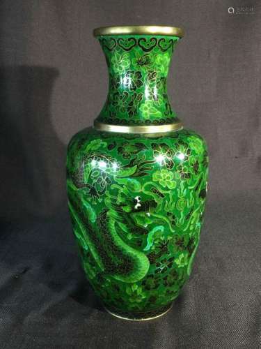 Chinese Cloisonne Vase - Green Dargon