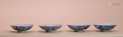 Four Japanese Blue White Dishes