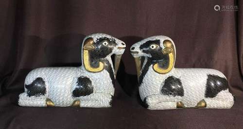 Pair Chinese Cloisonne Rams