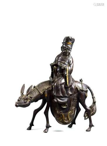 Chinese Bronze Scholar on Mule