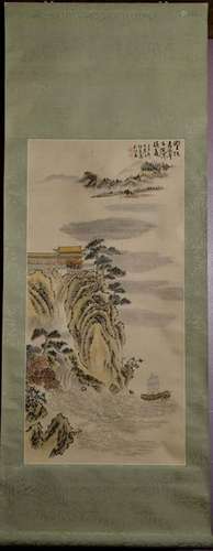 Chinese Water Color Scroll Painting - Mountain Palace