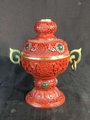 Chinese Cinnaber Censer with Cover