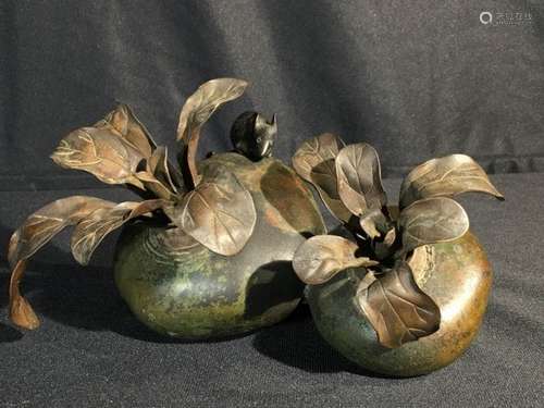 Japanese Bronze Turnip and Rat Sculpture