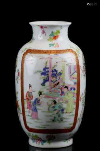 Chinese Lantern Porcelain Vase with Figural Scene