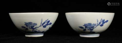 Pair Chinese Blue White Porcelain Bowl with Floral