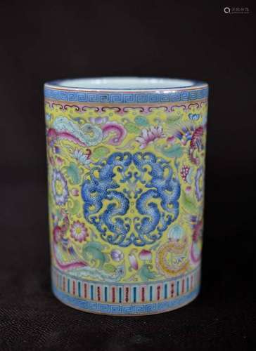 Chinese Porcelain Brushpot with Enamled Pheonix