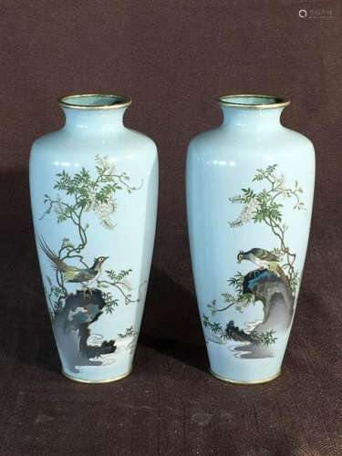 Pair Japanese Cloisonne Vase - Pheasants