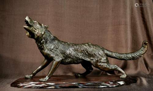 Japanese Meiji Bronze Wolf - Signed - Tokyo School