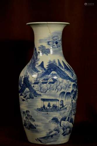 Chinese Blue White Porcelain Vase with Boat Scene